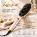 Xulqerav™ Heated Hair Straightening Brush – Fast Ceramic Heating with 4 Adjustable Temperatures &amp; Anti-Static Bristles (Champagne Gold)
