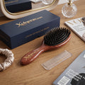 Xulqerav™ Luxury Detangling Hair Brush – Handcrafted Polished Wood Paddle Brush with Dual-Bristle System &amp; Travel Comb Gift Set
