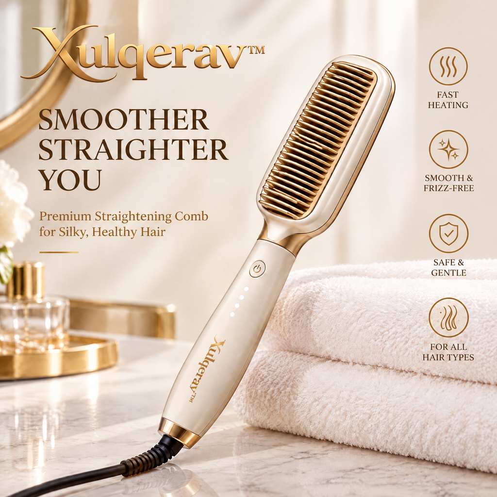 Xulqerav™ Premium Heated Straightening Brush – Fast Heating Anti-Scald Smoothing Comb for Frizz-Free, Silky Hair