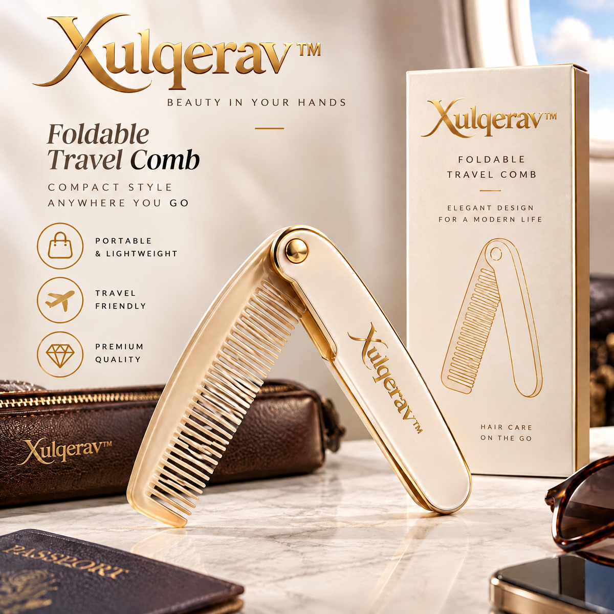 Xulqerav™ Foldable Travel Comb – Premium Compact Pocket Hair Comb for On-the-Go Styling