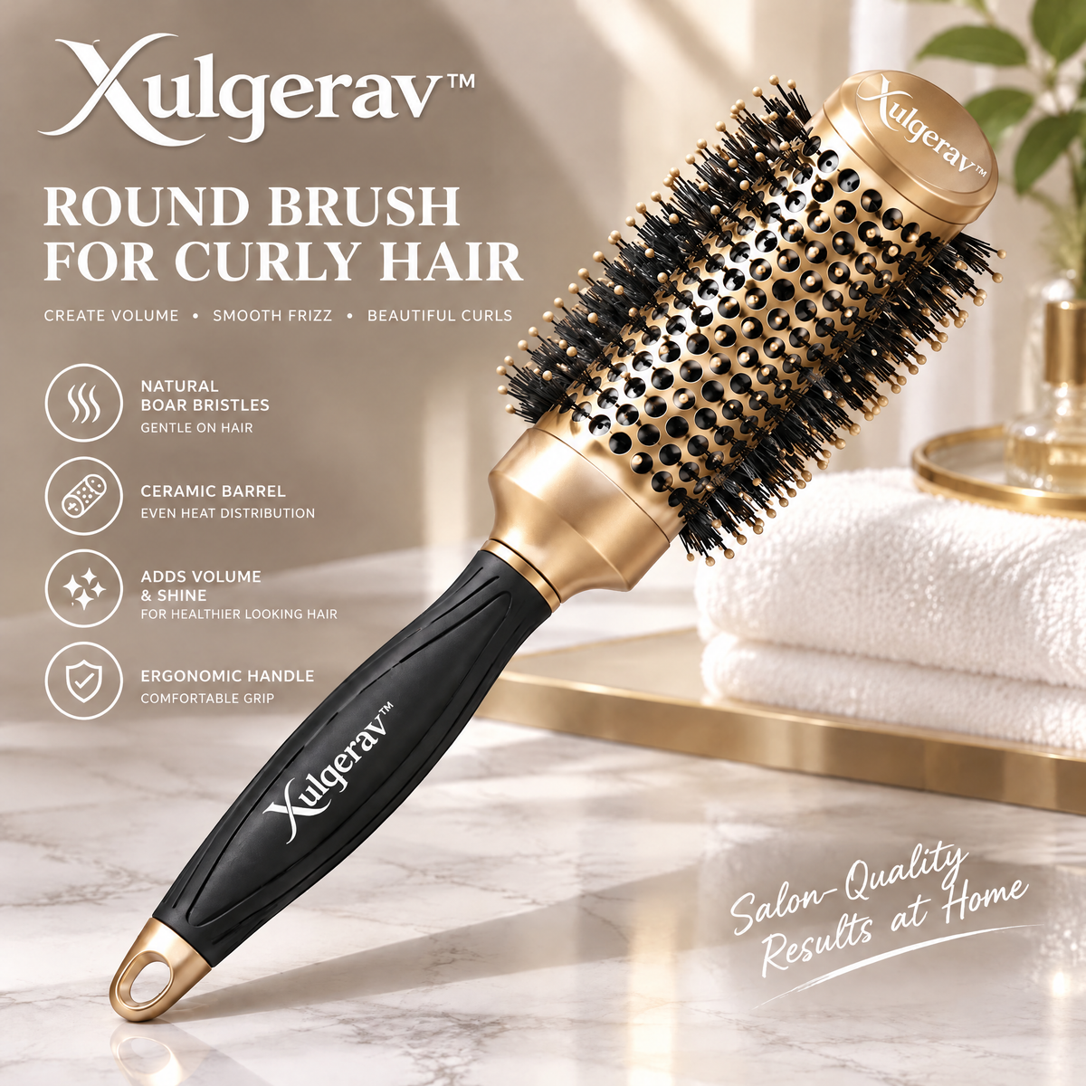 Xulqerav™ Ceramic Round Blowout Brush for Curly Hair – Thermal Boar Bristle Styling Brush for Maximum Volume, Frizz Control &amp; Shine &nbsp;