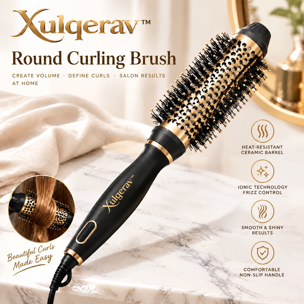 Xulqerav™ Thermal Round Curling Brush – Ceramic Heated Volumizer &amp; Styling Brush for Defined Curls, Frizz Control &amp; Salon Blowouts