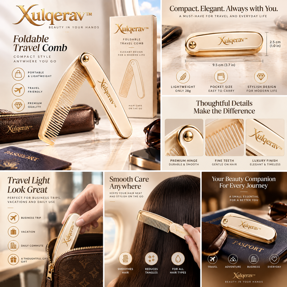 Xulqerav™ Foldable Travel Comb – Premium Compact Pocket Hair Comb for On-the-Go Styling