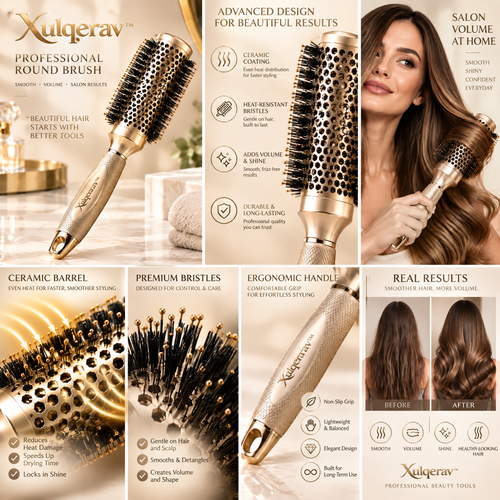 Xulqerav™ Professional Ceramic Thermal Round Brush for Blow Drying, Volumizing, and Styling