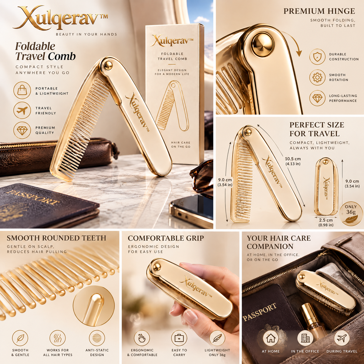 Xulqerav™ Foldable Travel Comb – Premium Compact Pocket Hair Comb for On-the-Go Styling