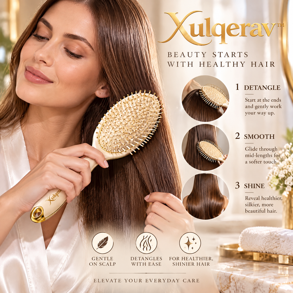 Xulqerav™ Luxury Detangling Cushion Hairbrush – Gentle Scalp Massage Paddle Brush for Smooth, Shiny Hair