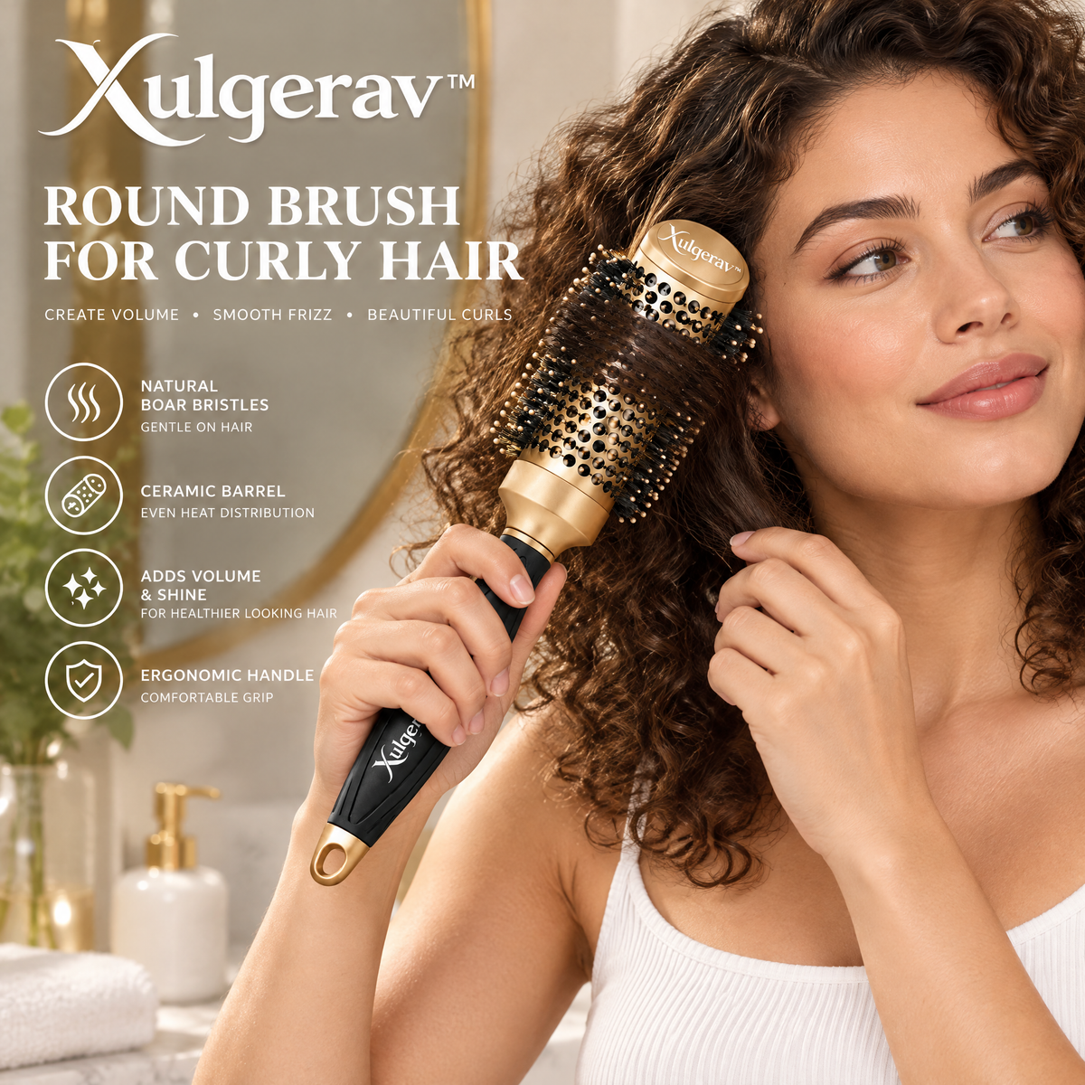 Xulqerav™ Ceramic Round Blowout Brush for Curly Hair – Thermal Boar Bristle Styling Brush for Maximum Volume, Frizz Control &amp; Shine &nbsp;