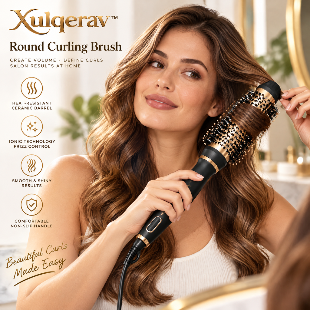 Xulqerav™ Thermal Round Curling Brush – Ceramic Heated Volumizer &amp; Styling Brush for Defined Curls, Frizz Control &amp; Salon Blowouts