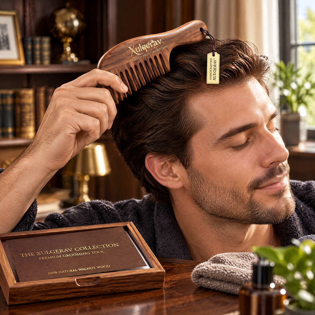 Xulqerav™ Handcrafted American Walnut Wide-Tooth Massage Comb – Anti-Static Detangling Hair &amp; Beard Comb with Premium Wooden Gift Box